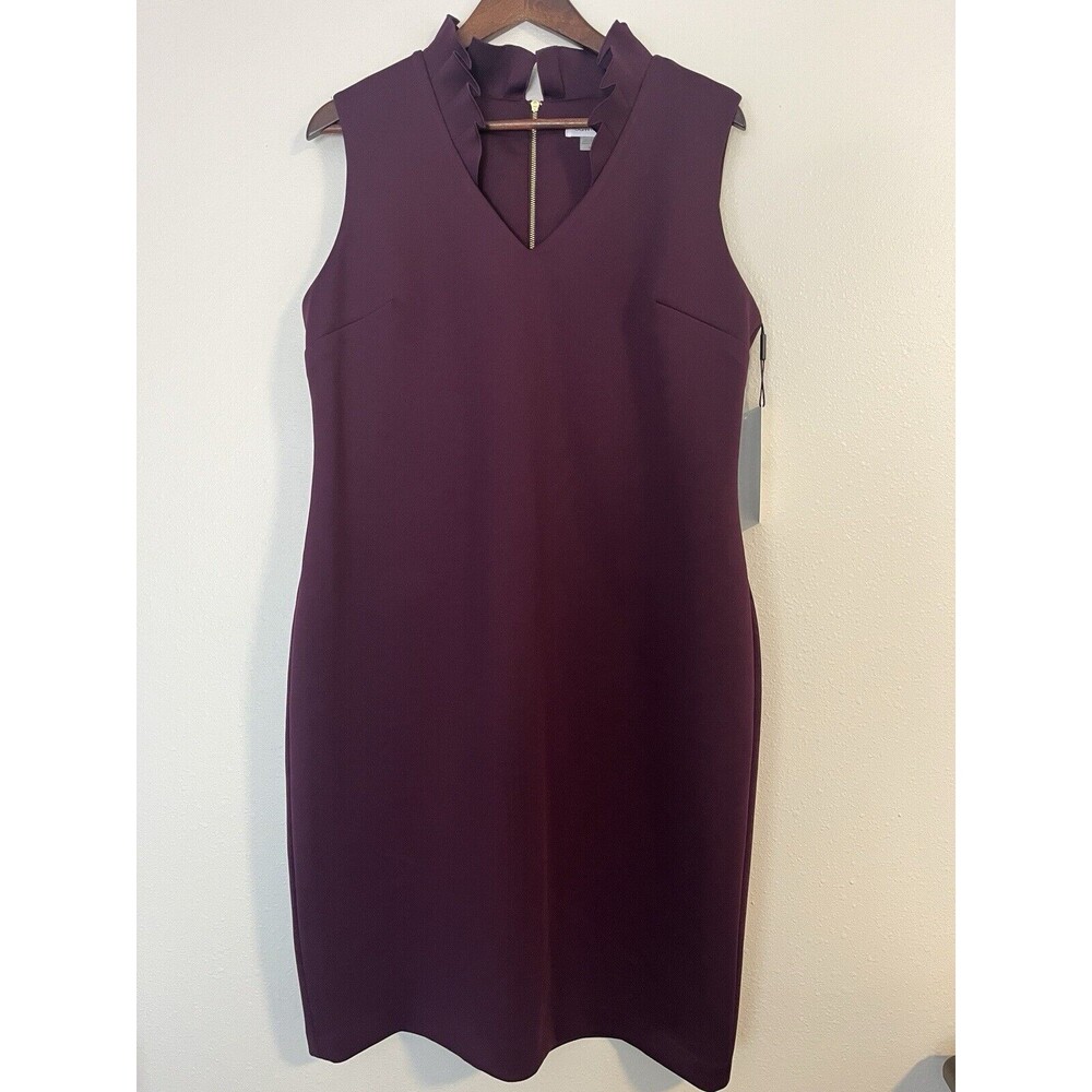 Sleeveless Plum Sheath Dress with Notch Neck